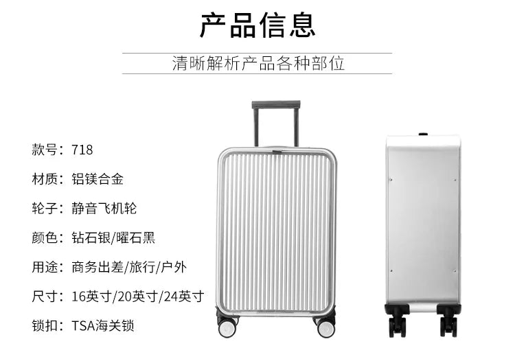 High-Quality Boarding  20" 24" Inch Size Aluminium Suitcase TAS LOCK 100% Spinner Business Trolley Luggage Bag On Wheel