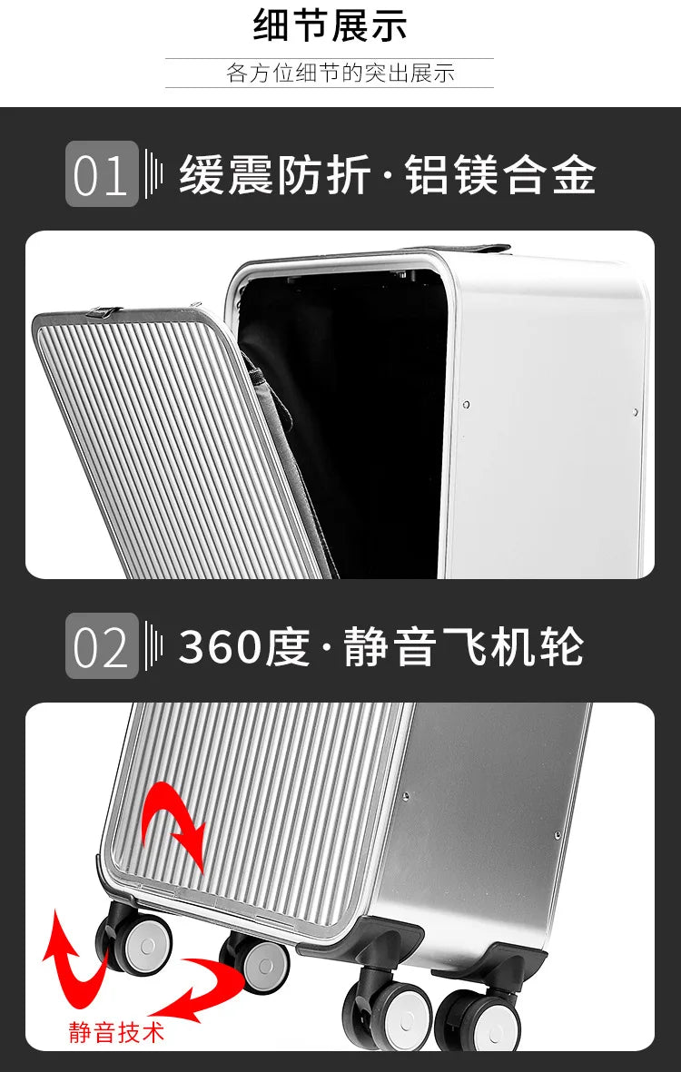 High-Quality Boarding  20" 24" Inch Size Aluminium Suitcase TAS LOCK 100% Spinner Business Trolley Luggage Bag On Wheel