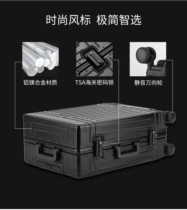 100% Aluminum-magnesium Alloy Material High Quality Senior Travel Luggage 20/24/26/28 Size Spinner Brand Travel Suitcase
