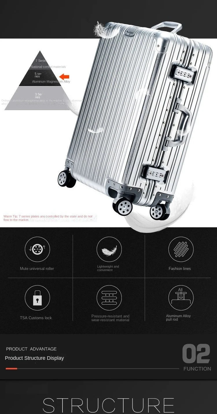 Independent design 100% Aluminum-magnesium Material High Quality 20/24/26/28 Size Travel Luggage Spinner Brand Travel Suitcase