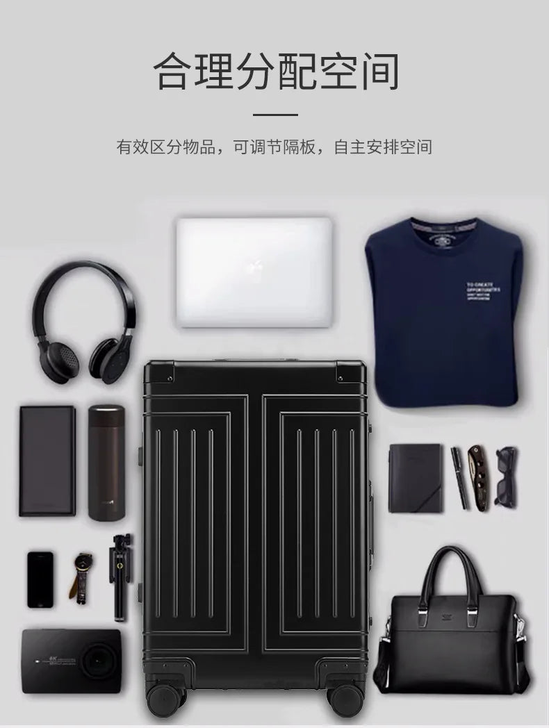 100% Aluminum-magnesium Alloy Material High Quality Senior Travel Luggage 20/24/26/28 Size Spinner Brand Travel Suitcase