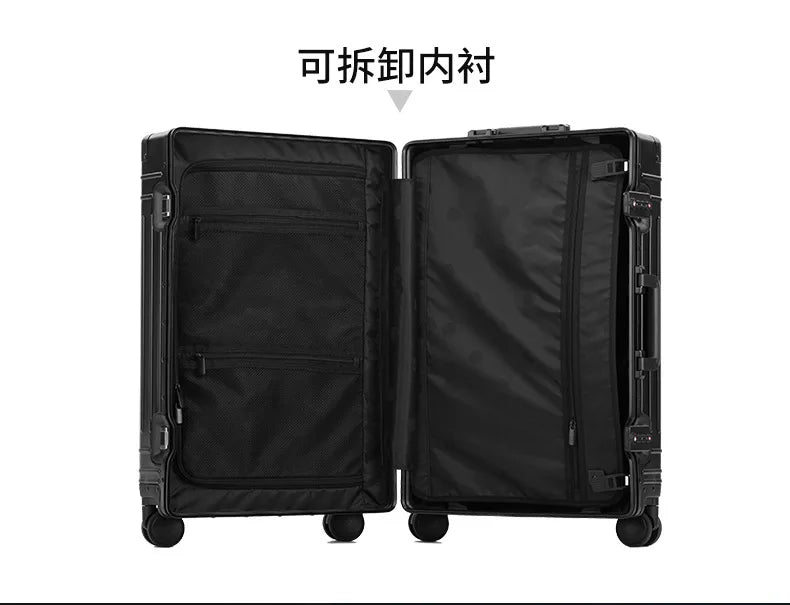 100% Aluminum-magnesium Alloy Material High Quality Senior Travel Luggage 20/24/26/28 Size Spinner Brand Travel Suitcase