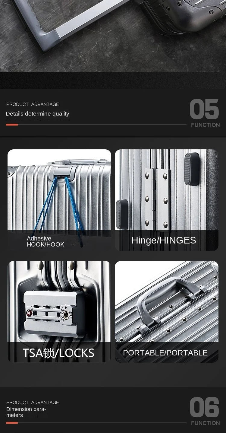 Independent design 100% Aluminum-magnesium Material High Quality 20/24/26/28 Size Travel Luggage Spinner Brand Travel Suitcase