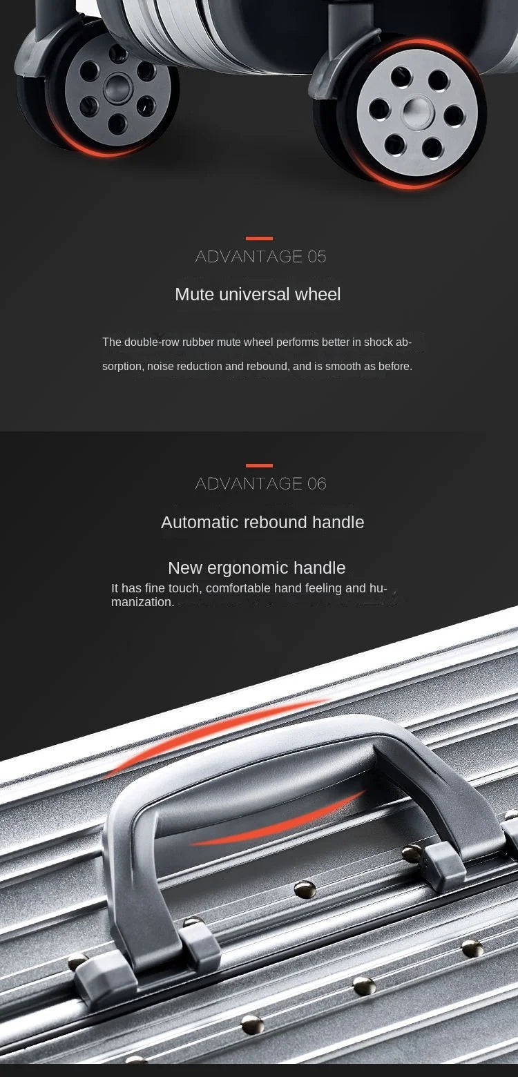 Independent design 100% Aluminum-magnesium Material High Quality 20/24/26/28 Size Travel Luggage Spinner Brand Travel Suitcase