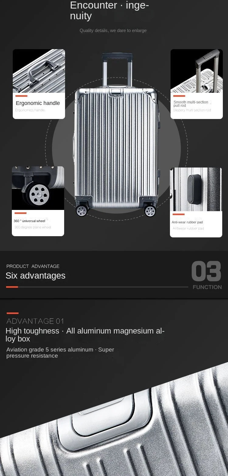 High Quality 100% Aluminum-magnesium alloy material 20/24/26/29 size travel Luggage Spinner brand Travel Suitcase