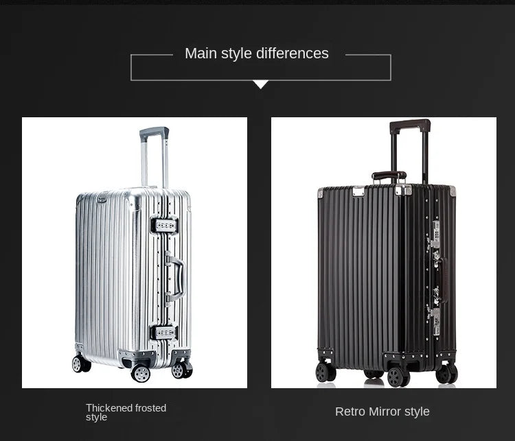 Independent design 100% Aluminum-magnesium Material High Quality 20/24/26/28 Size Travel Luggage Spinner Brand Travel Suitcase