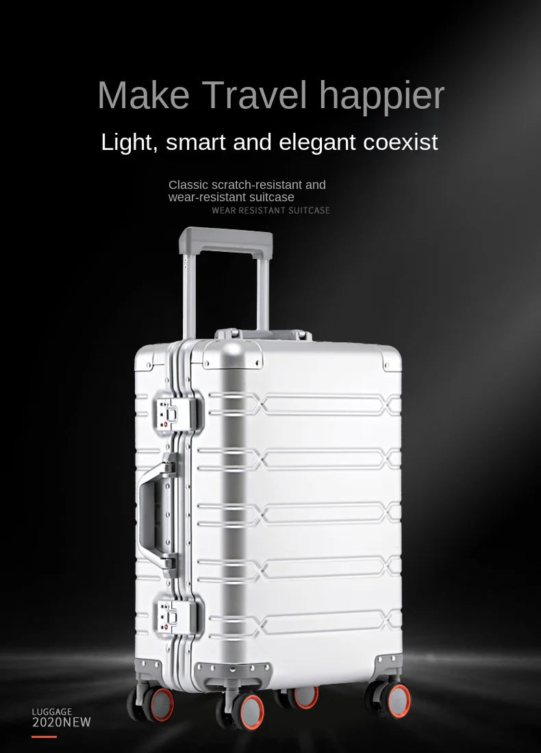High Quality Senior Travel Luggage 100% Aluminum-magnesium Alloy Material  20/24/26/28 Size Spinner Brand Travel Suitcase