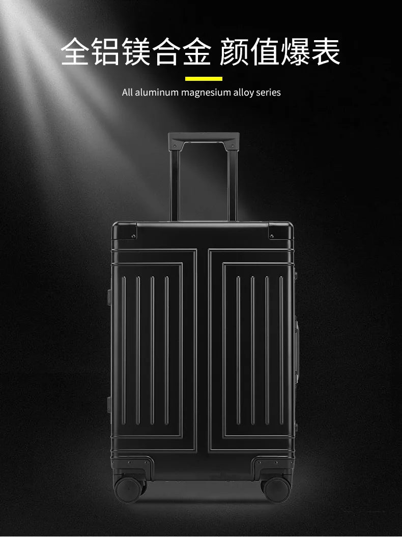 100% Aluminum-magnesium Alloy Material High Quality Senior Travel Luggage 20/24/26/28 Size Spinner Brand Travel Suitcase