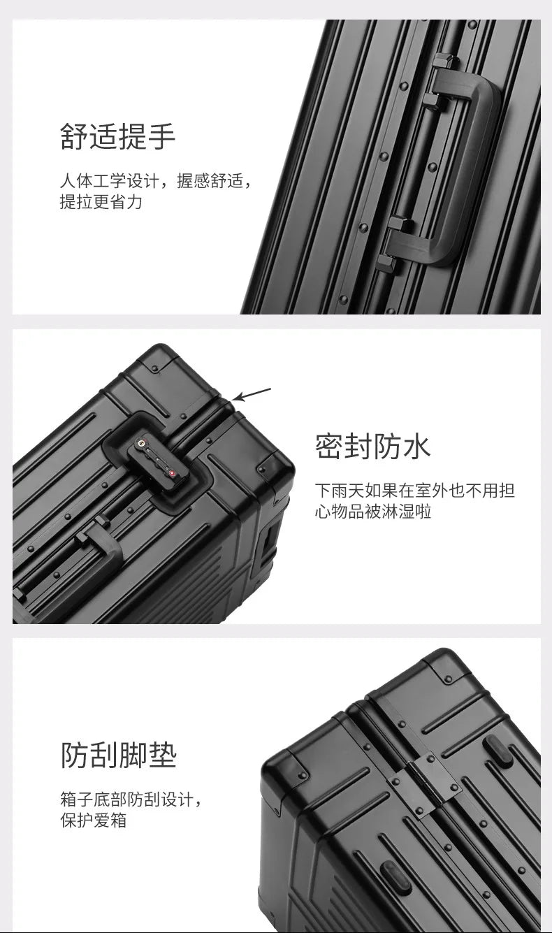 100% Aluminum-magnesium Alloy Material High Quality Senior Travel Luggage 20/24/26/28 Size Spinner Brand Travel Suitcase