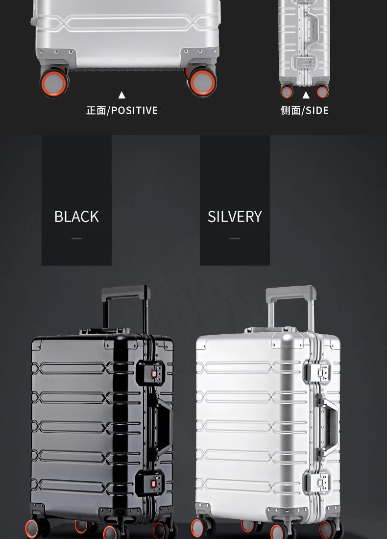 High Quality Senior Travel Luggage 100% Aluminum-magnesium Alloy Material  20/24/26/28 Size Spinner Brand Travel Suitcase